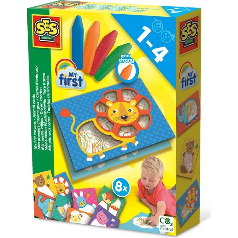 SES Creative Min Første – Farvekridt & Dyrekort, 8 kort