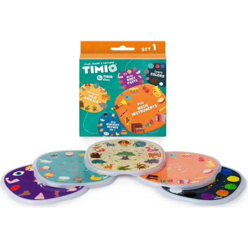 TIMIO Disc-sæt 1 – Vilde dyr, Børnerim, Farver, Musik & Kropsdele