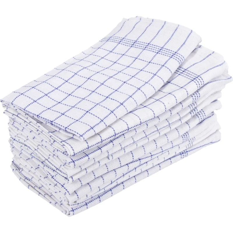 Borg Living 10 stk kokkeviskestykker 50x100 cm - hvide med blå tern