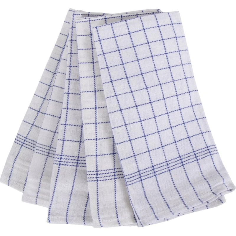 Kokkeviskestykker 5-pak 50x100 cm - hvide med blå tern