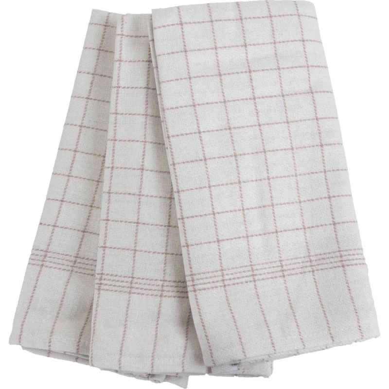 Borg Living 3-pak kokkeviskestykker 50x100 cm, hvid med rosa tern