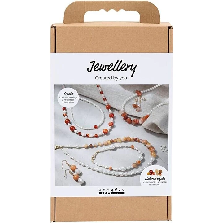 Creativity in a Box Smykkekit med agat (halskæde+armbånd+øreringe)