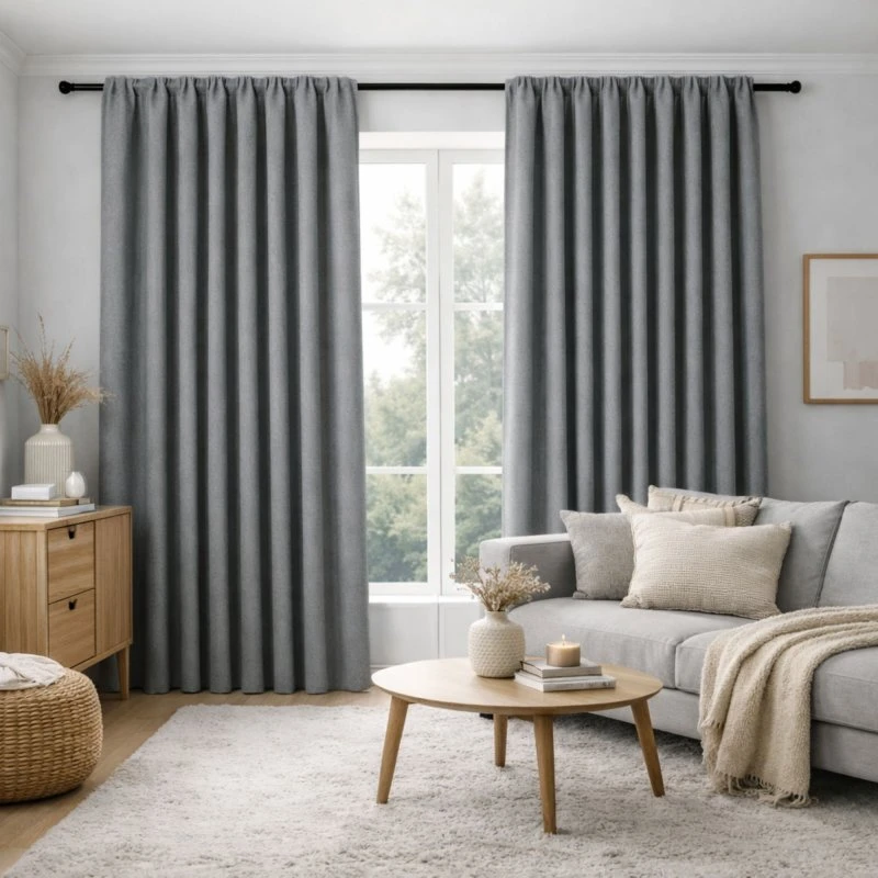 Nordstrand Home gardin 140x175 cm, grå – lysdæmpende med rynkebånd