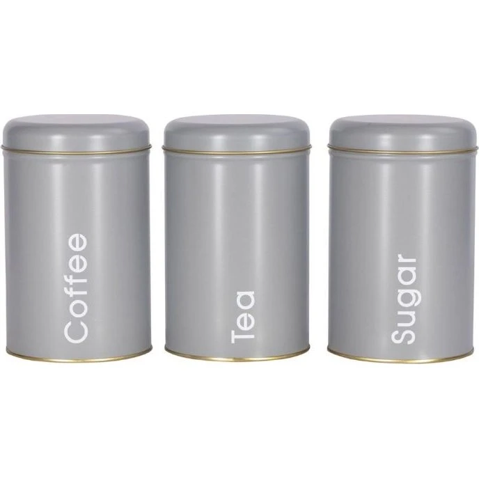 Kaffedåser - sæt 3 stk til kaffe/te/sukker, grå 16 cm
