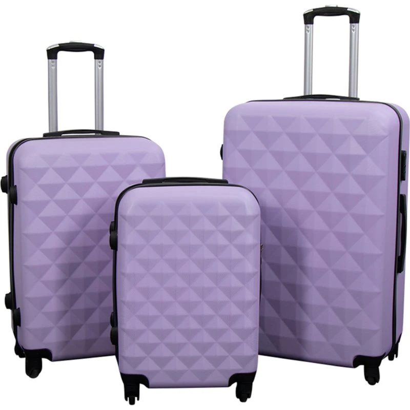 Kuffertsæt 3 stk. Hardcase Diamant Lilla – med lås & 4 hjul