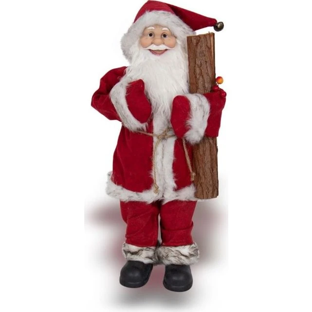 Stor julemand 60 cm, rød/hvid/grå med træ og bjælde