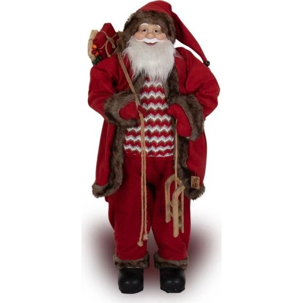 Stor julemand 120 cm med trækælk – rød/hvid/brun