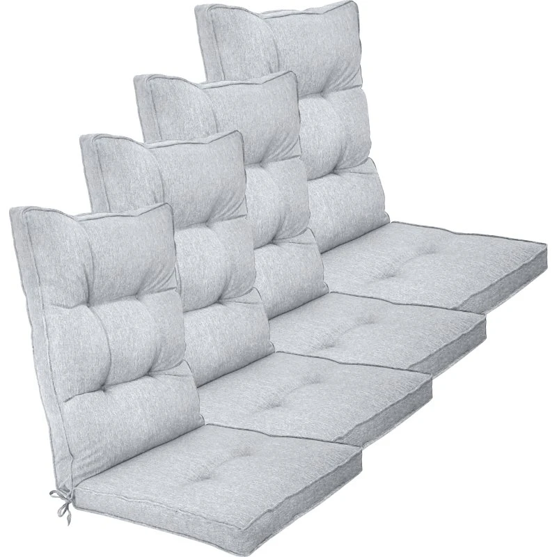 Nordstrand Home – 4x luksus havehynder til positionsstol 7 cm, lys grå, høj ryg