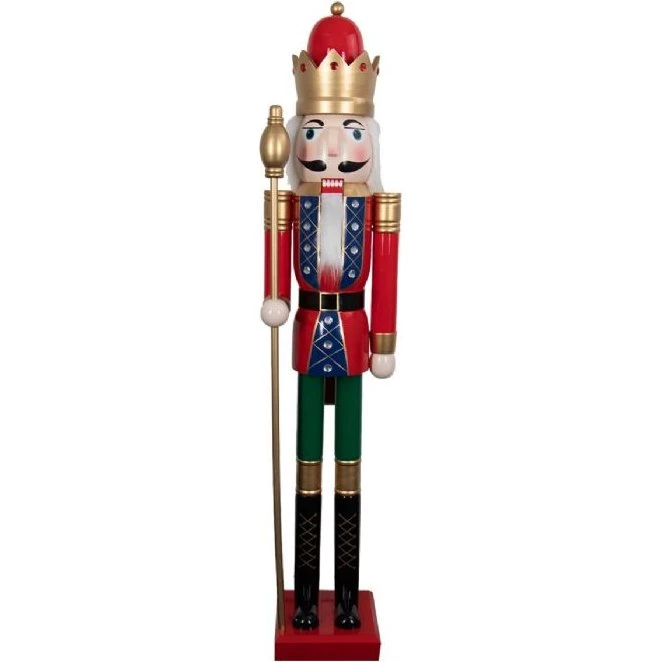 Kæmpe nøddeknækker 180 cm - guldscepter, rød/blå/grøn