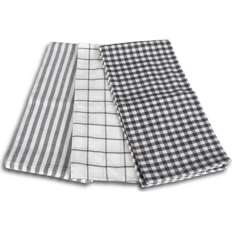 Nordstrand Home viskestykker 3 stk 50x70 cm - mørkegrå/hvid