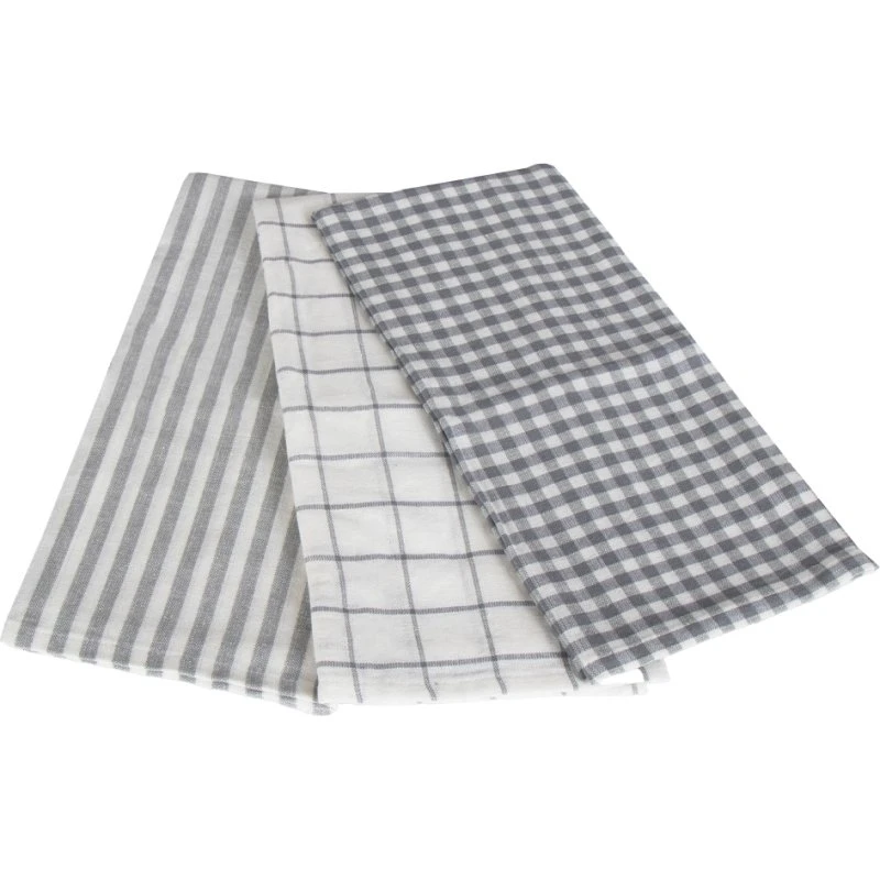 Nordstrand Home 3 stk. viskestykker 50x70 cm — lysegrå/hvid (100% bomuld)