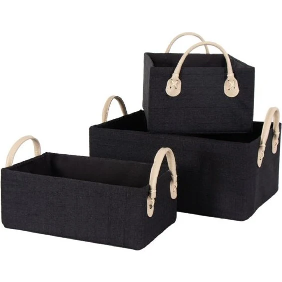 Kurvesæt 3 stk – sorte opbevaringskurve i kunstlæder