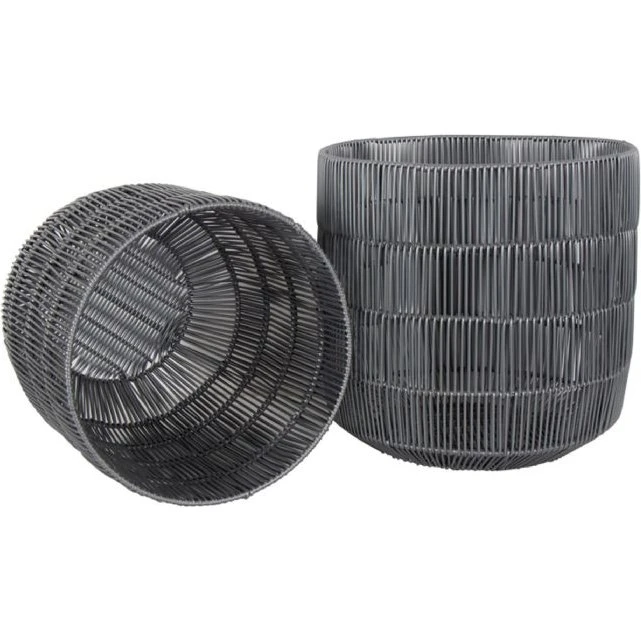 Polyrattan opbevaringskurve 2 stk. – sølvgrå (38x38 & 32x34 cm)