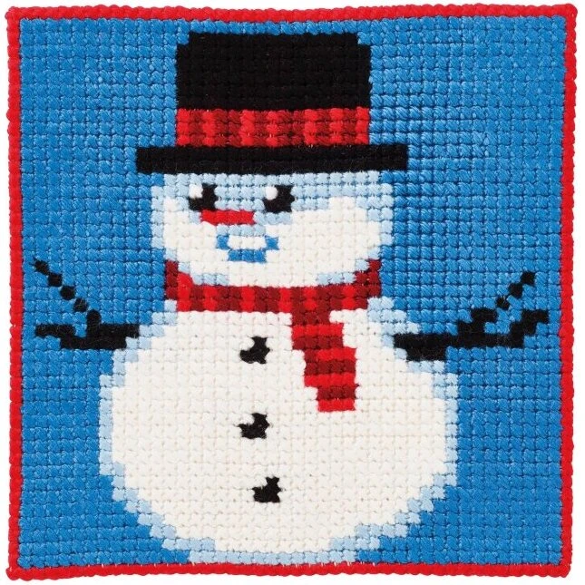 Permin Børnestramaj Snemand 25x25 cm - Påtrykt broderikit