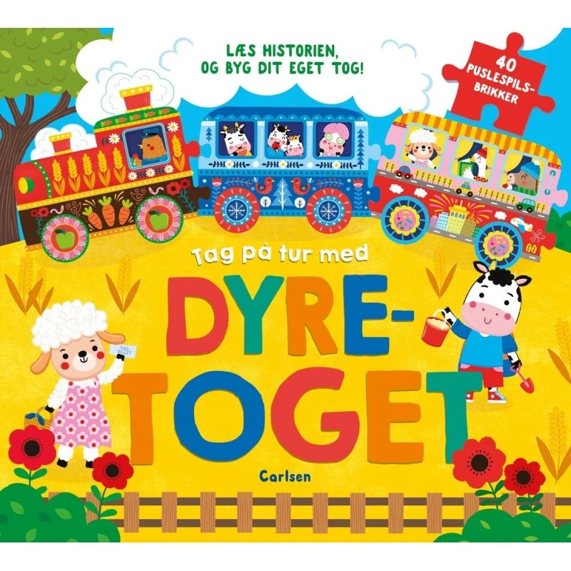 Tag på tur med Dyretoget – papbog med 40 puslespilsbrikker