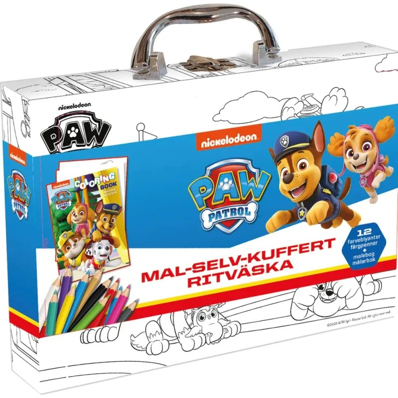 Paw Patrol Mal-selv-kuffert med 12 farveblyanter