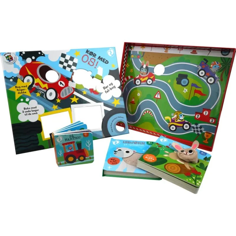 Gaveæske – Kør med os! 3 papbøger til de yngste (fra 6 mdr.)