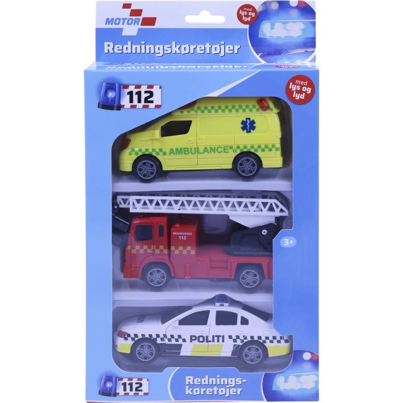 Uden mærke Redningskøretøjer 3-pak (lys, lyd, pull-back)