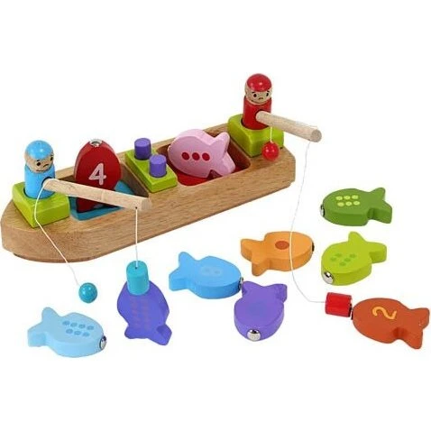 Barbo Toys Fiskebåd i træ - fiskespil (13 dele)