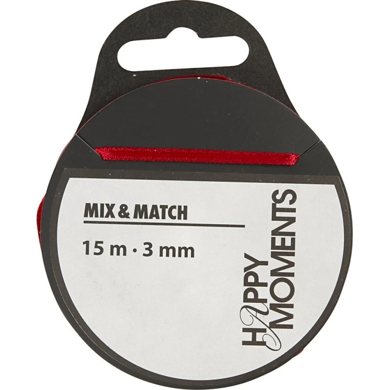 Satinbånd 3 mm x 15 m – vinrød, blank