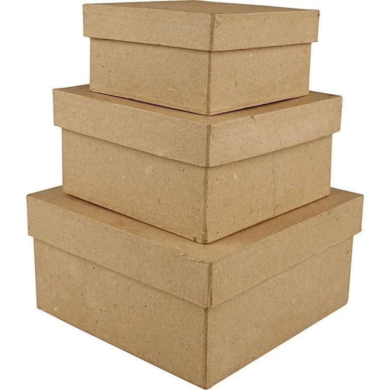 Creativ Company Kvadratiske papmaché-æsker 3 stk (10/12,5/15 cm, H 5/6/7,5 cm)