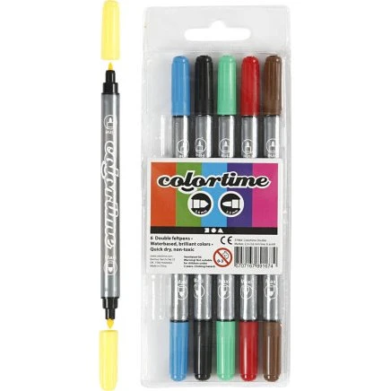Colortime dobbelttusch 2,3/3,6 mm, 6 stk. (standardfarver)