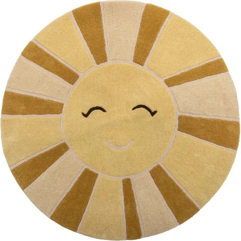 Bloomingville MINI Sun rund uldtæppe, gul (Ø110 cm)