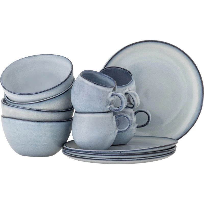 BLOOMINGVILLE Sandrine morgenmadssæt, blå stentøj, 12 dele