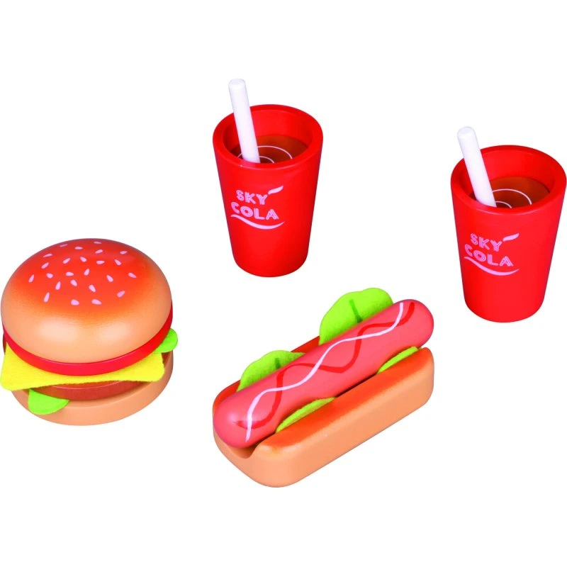 Small Wood Frokost til to – Hamburger & Hotdog, 4 dele