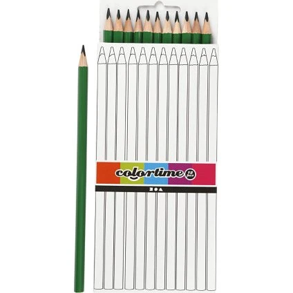 Colortime Trekantede farveblyanter 17 cm, 3 mm mine, grøn, 12 stk.