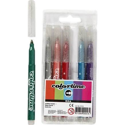 Colortime Glittertusch 2 mm, assorterede farver, 6 stk