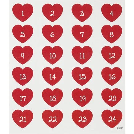 Creativ Company - Stickers Hjerte med Tal, Rød, 24 stk