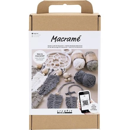 Creativ Company Start DIY Kit Macramé – 3 farver, træringe & perler