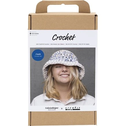 CC Hobby DIY Kit – Chunky bøllehat (blå, lys natur, gul)