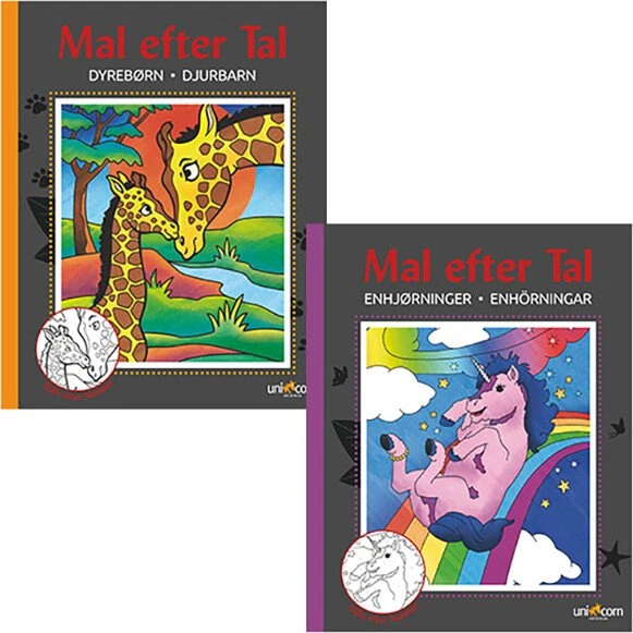 Paint by Numbers Malebøger – Enhjørninger & Kære Dyrebørn, 2 stk