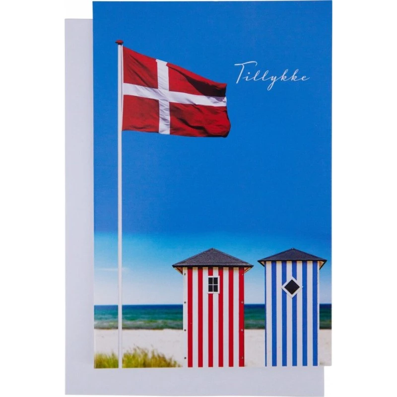 Scanseason Kort med kuvert 11x17 cm - Badehuse med flag
