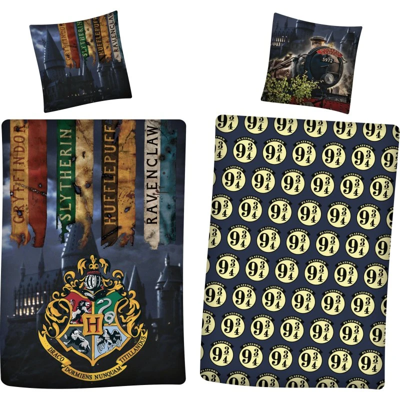 Harry Potter sengesæt 140x200 cm - Hogwarts blå/sort