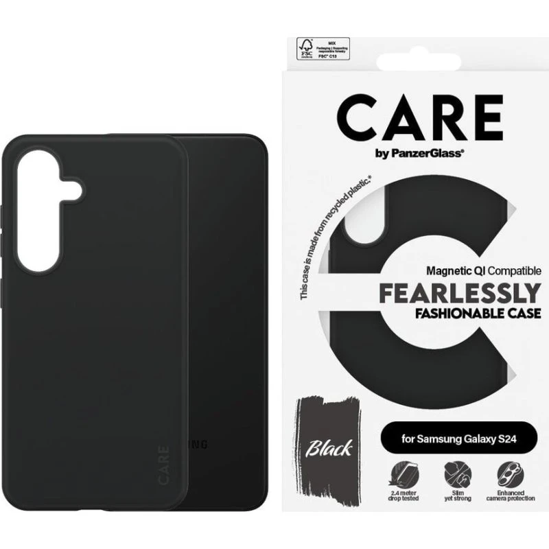 CARE by PanzerGlass Qi-kompatibelt cover til Samsung Galaxy S24, sort