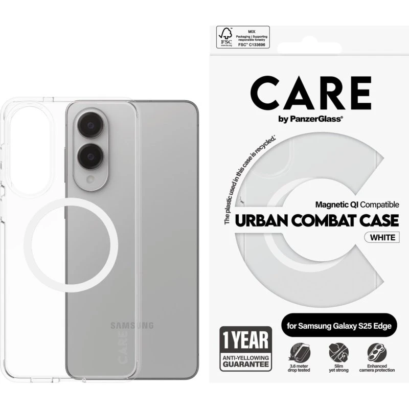 CARE by PanzerGlass Flagship Case til Samsung S25 Edge, Transparent, Qi-kompatibel
