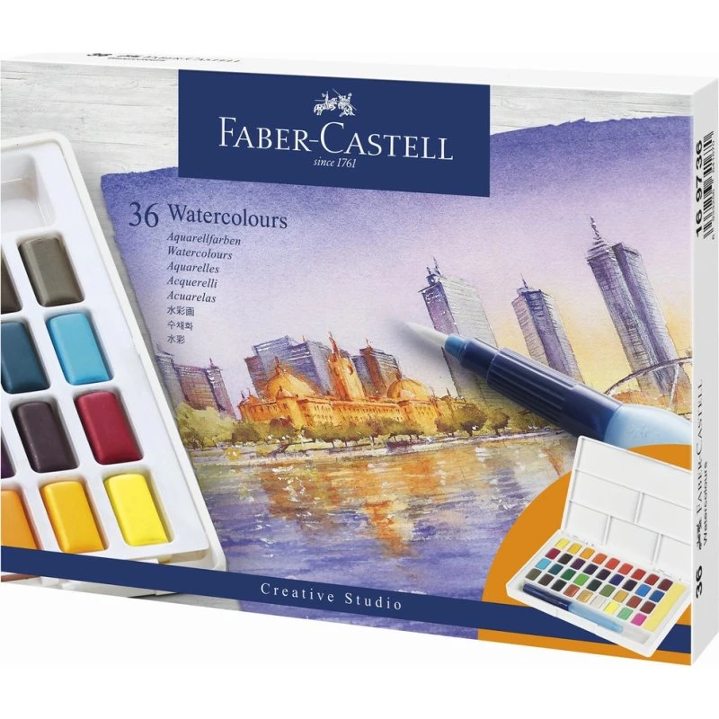 Faber-Castell Akvarelpalette 36 farver med vandpensel