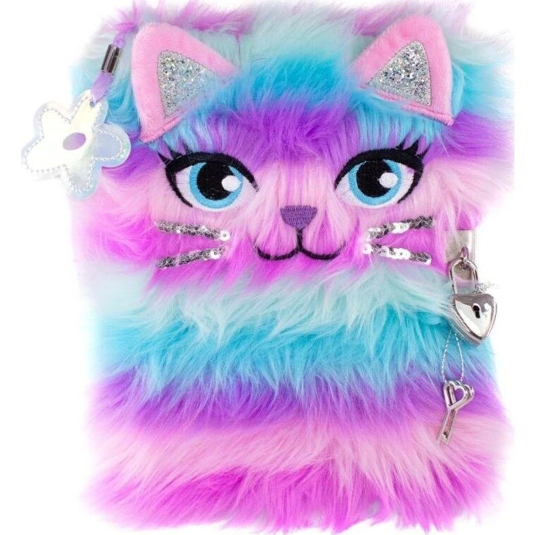 Tinka Plys Dagbog 'Crazy Cat' – regnbuekat 16x21 cm