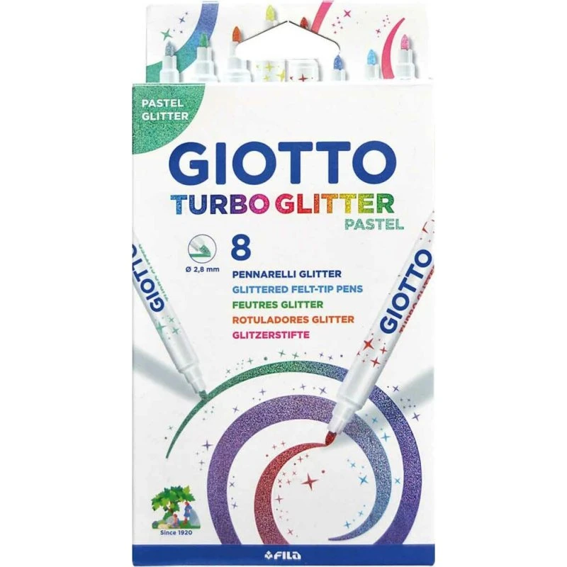 Giotto Turbo Glitter-tusser 8 stk. Pastel