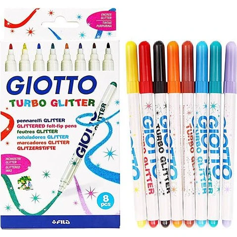 Giotto Turbo Glitter-tusser, 8 stk.