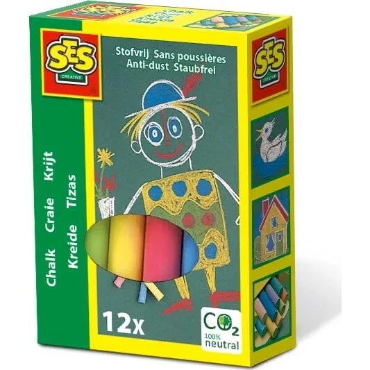 Ses Creative Kridt 12 stk, farvede (antistøv)