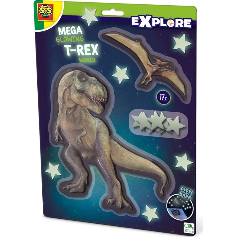 Ses Creative Selvlysende T-Rex & Pterosaur vægklistermærker m/15 stjerner