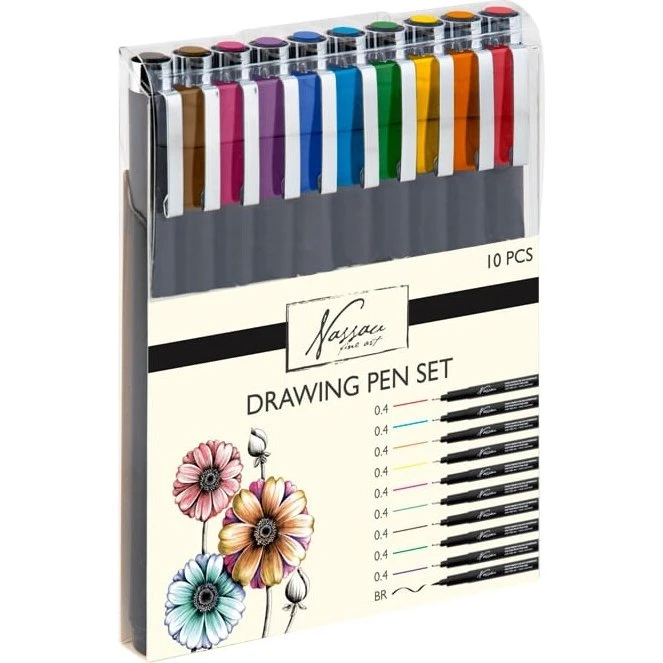 Nassau Fine Art Fineliner sæt 0,4 mm – 10 farver