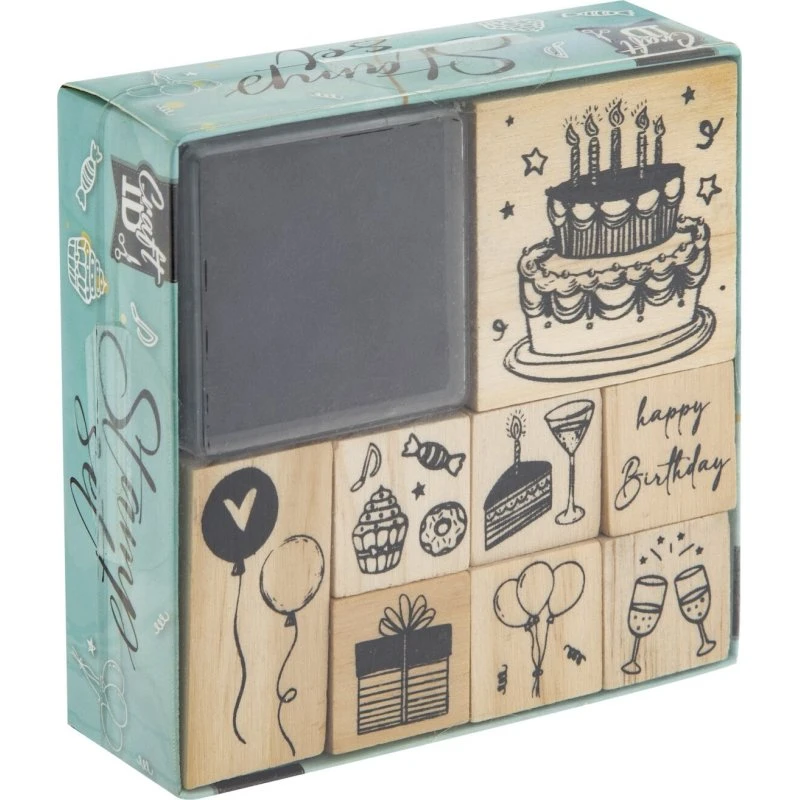 Craft Id Stempelsæt Fødselsdag - 8 stempler + stempelpude