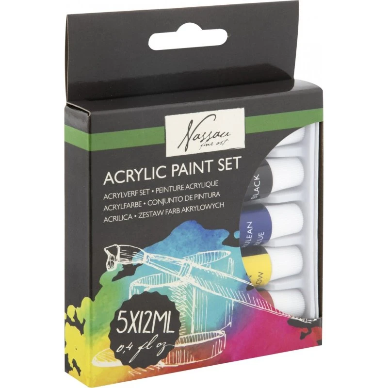 Nassau Fine Art Akrylmaling gavesæt 5 x 12 ml