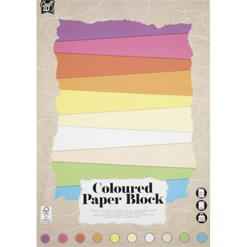 Farvet Papirblok 24x34 cm - Pastel 24 ark (120-220 g)