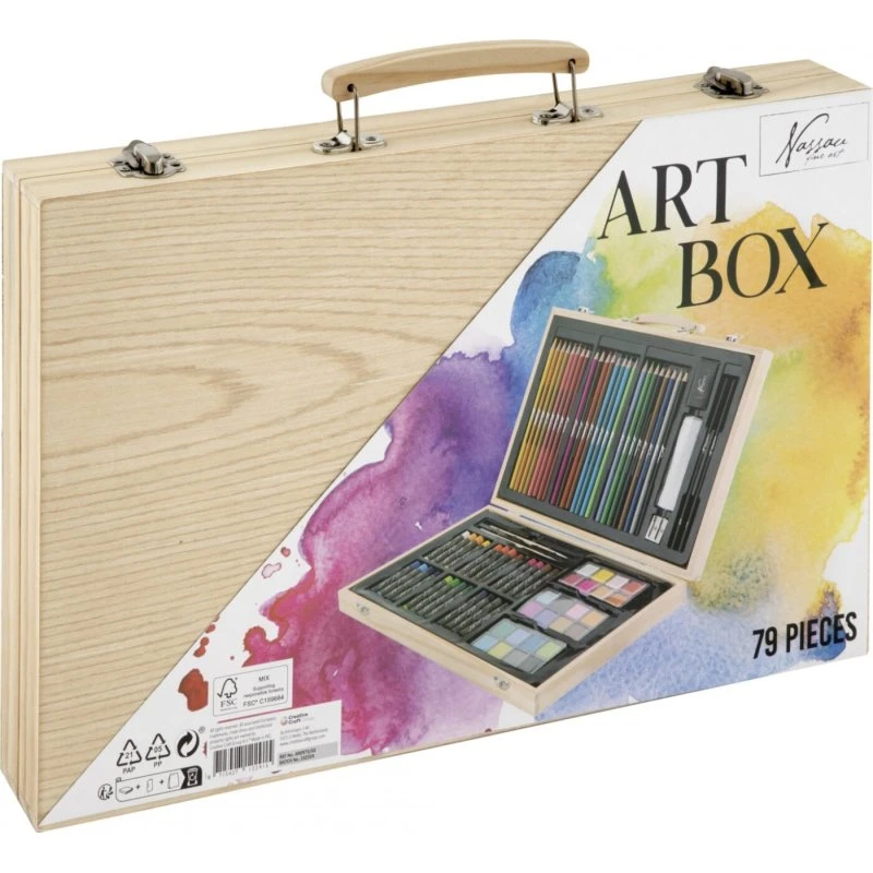 Nassau Fine Art kunstsæt, 79 dele med trækuffert